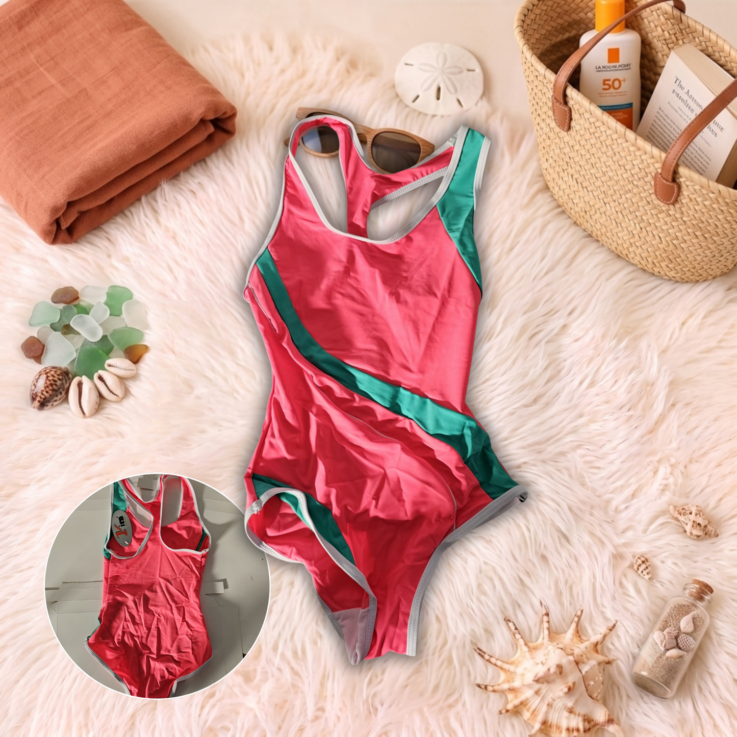 Costum de baie întreg Roz si Verde S14