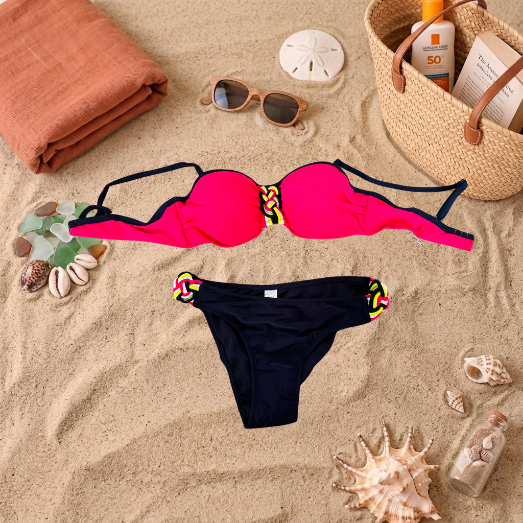 Costum de baie doua piese Negru cu Fucsia TY1702