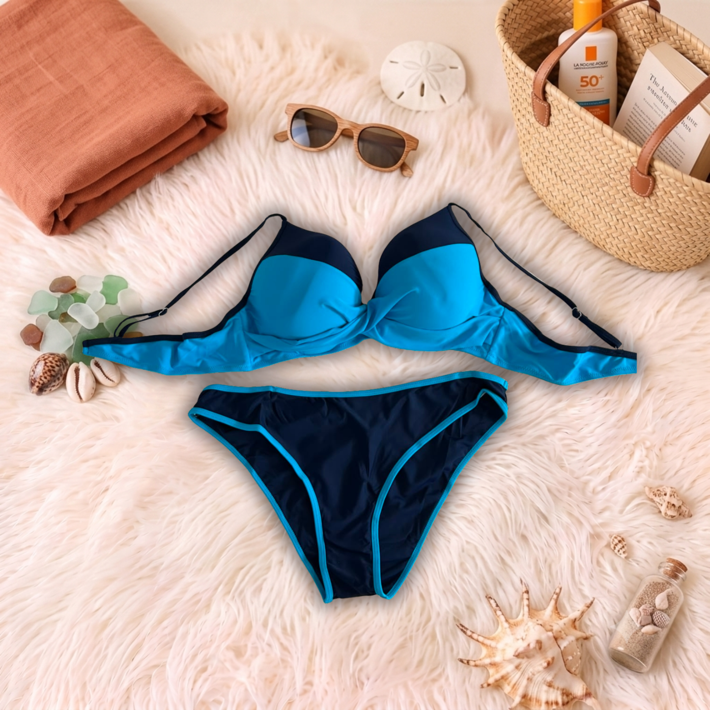 Costum de baie doua piese Negru si Albastru C20-6