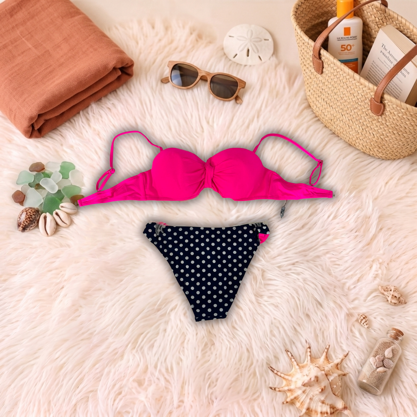Costum de baie doua piese Negru si Fucsia C20-3