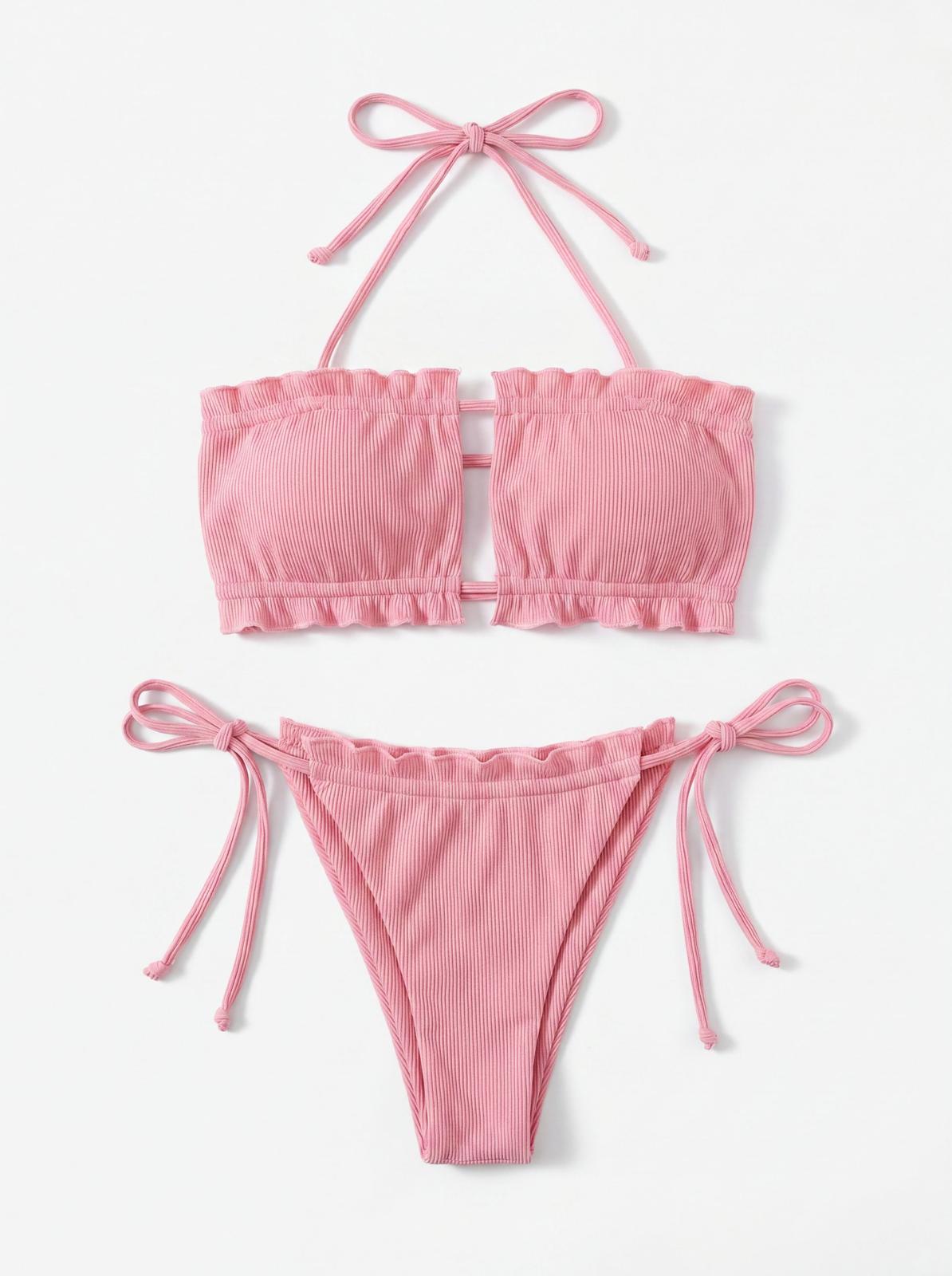 Costum de baie doua piese Roz L006