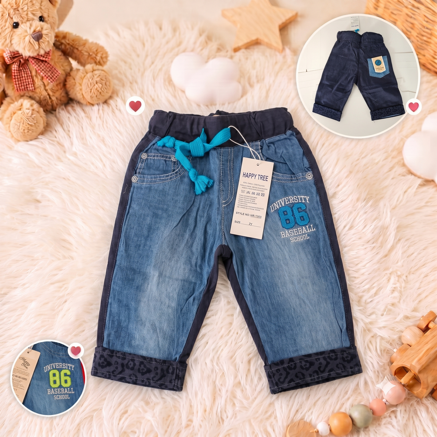 Pantalonași Casual pentru Copii, Stil Denim cu Albastru HR-1303