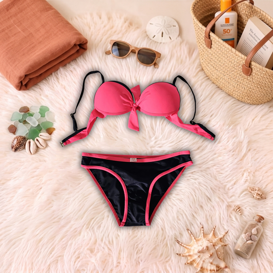 Costum de baie doua piese Fucsia cu Negru C17-6