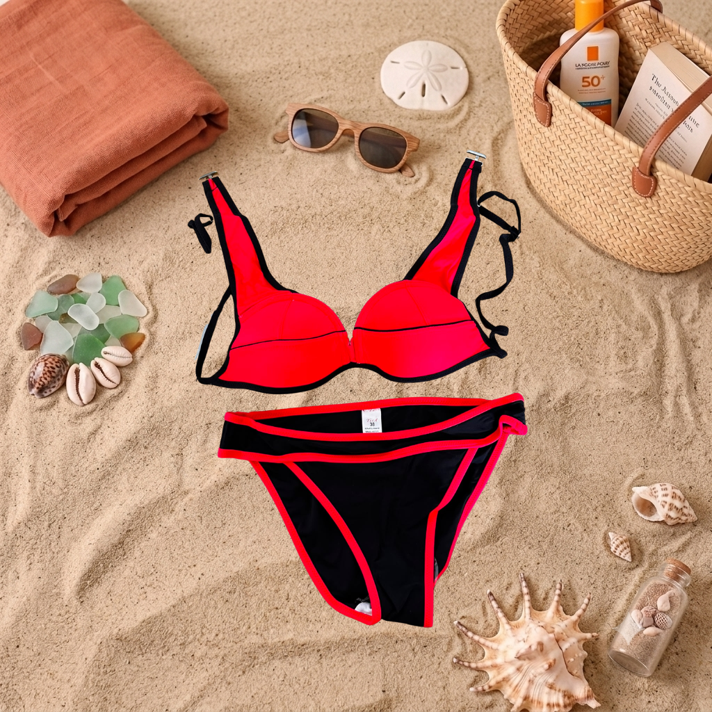 Costum de baie doua piese Rosu F0928