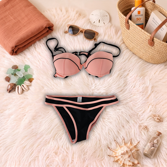 Costum de baie doua piese Negru si Roz Somon S0928
