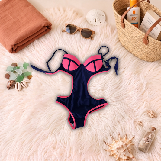 Costum de baie întreg Negru si Fucsia F17-11