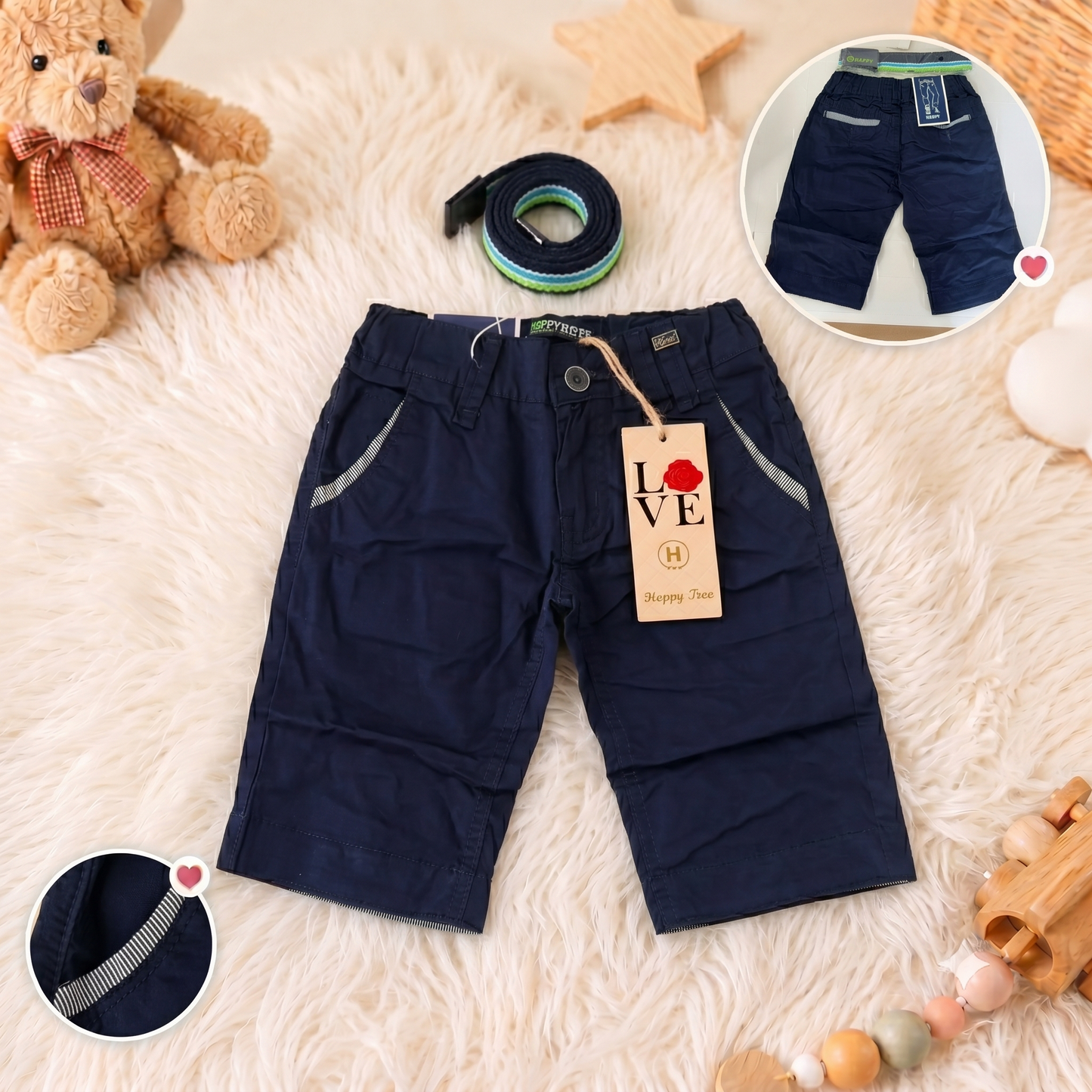 Pantaloni Scurți Eleganți pentru Băieți Bleumarin cu Curea Inclusă HR-1222