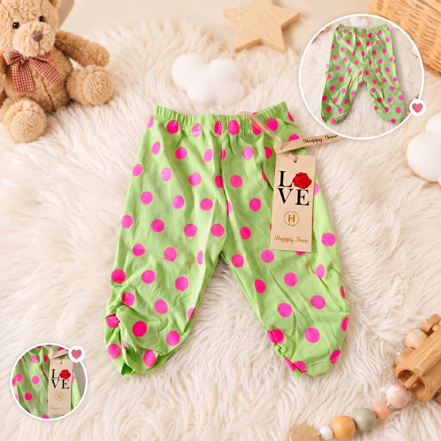 Pantaloni Verde lime cu buline roz HR-8433