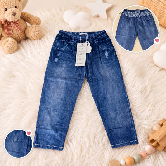 Pantalonași Casual pentru Copii, Stil Denim cu Detalii Florale HR-9274