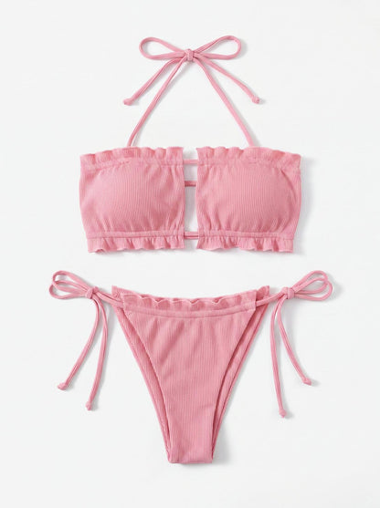 Costum de baie doua piese Roz L006
