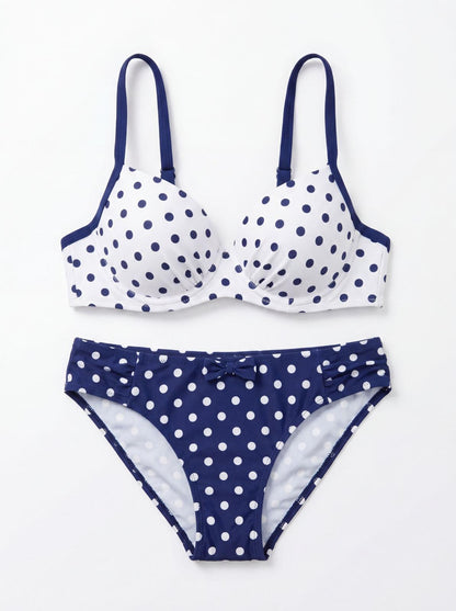 Costum de baie doua piese Alb cu Bleumarin F19-63