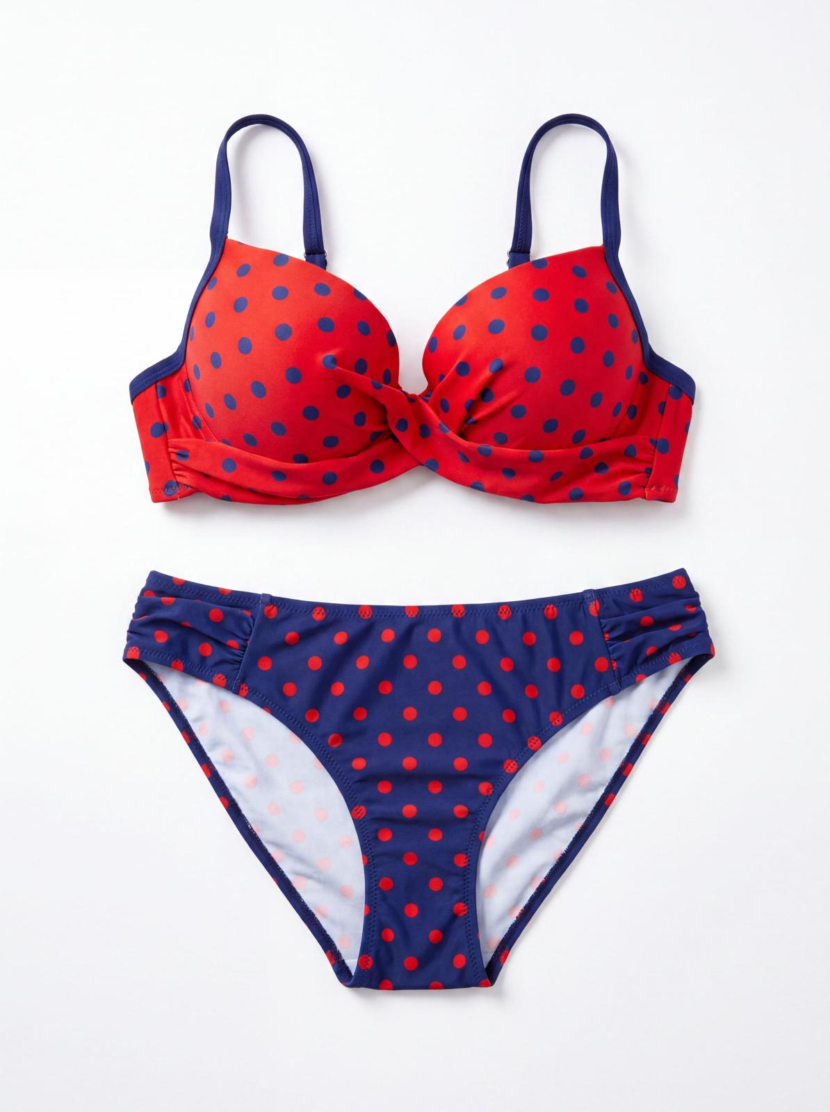 Costum de baie doua piese Rosu cu Bleumarin F19-63